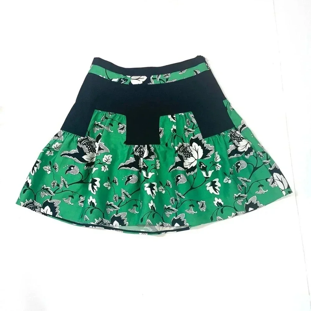 NEW Diane Von Furstenberg Claire Skirt in Simple Toile Garden Green Black Size 6